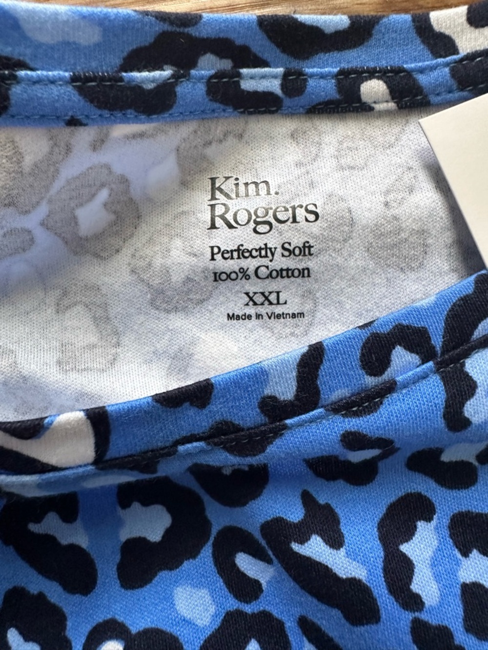 NWT Kim Rogers Blue & Black Leopard Print Tee 3/4 sleeves size xxl - Picture 3 of 6